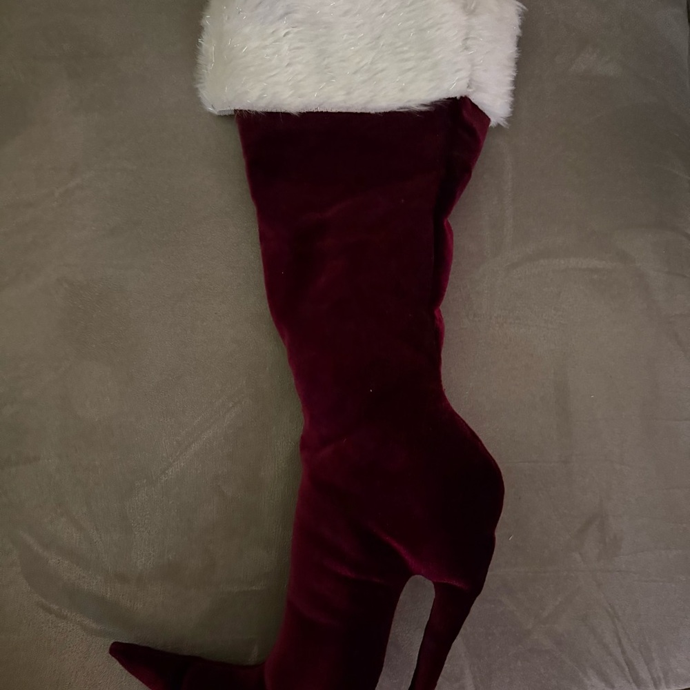 Elegant Burgundy Stiletto Santa Stocking Holiday Decor